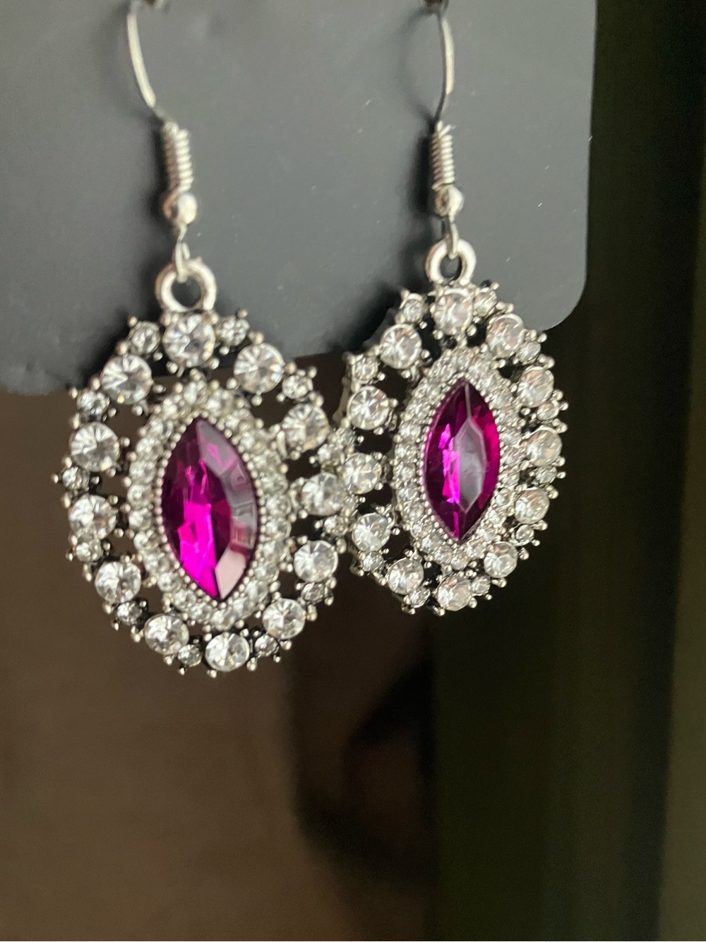 Pink marquis and crystal rhinestone earrings